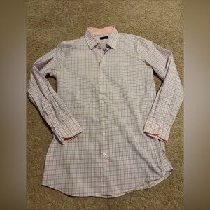 Proper Cloth 100% Cotton Pink Blue Plaid Check Button Down Dress Shirt Sz 17/34